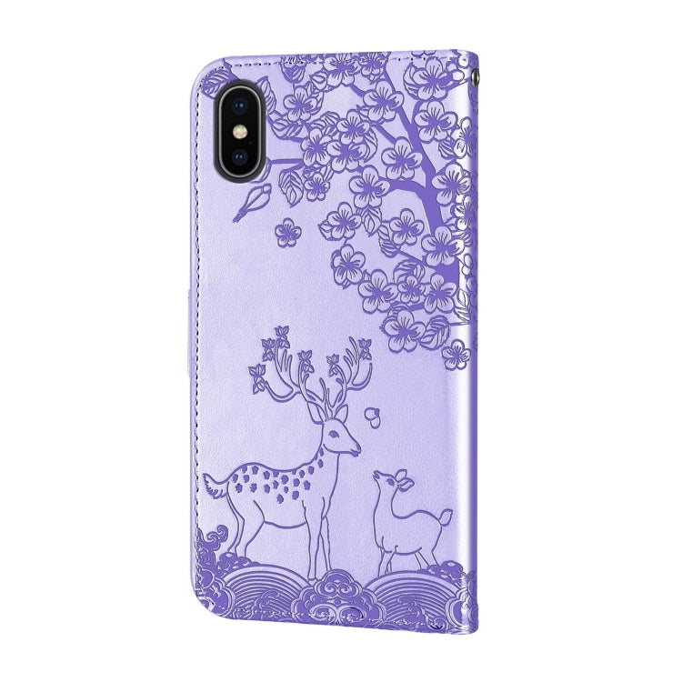 For iPhone X / XS Sika Deer Embossing Pattern Horizontal Flip PU Leather Case with Holder & Card Slot & Wallet & Photo Frame