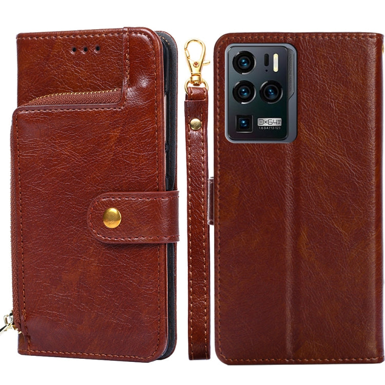 For ZTE Axon 30 Ultra 5G Zipper Bag PU + TPU Horizontal Flip Leather Case with Holder & Card Slot & Wallet & Lanyard