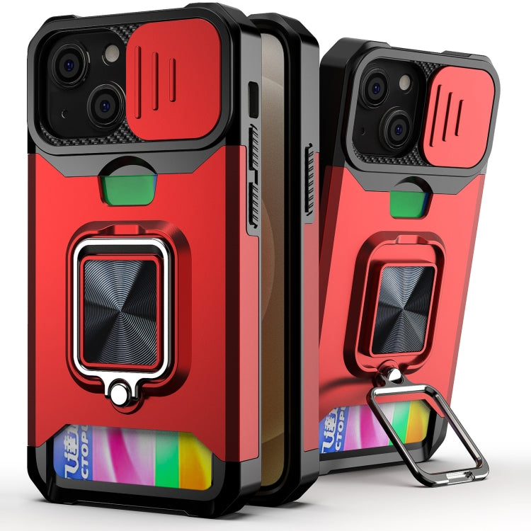 For iPhone 13 Sliding Camshield Card Slot Ring Kickstand Phone Case