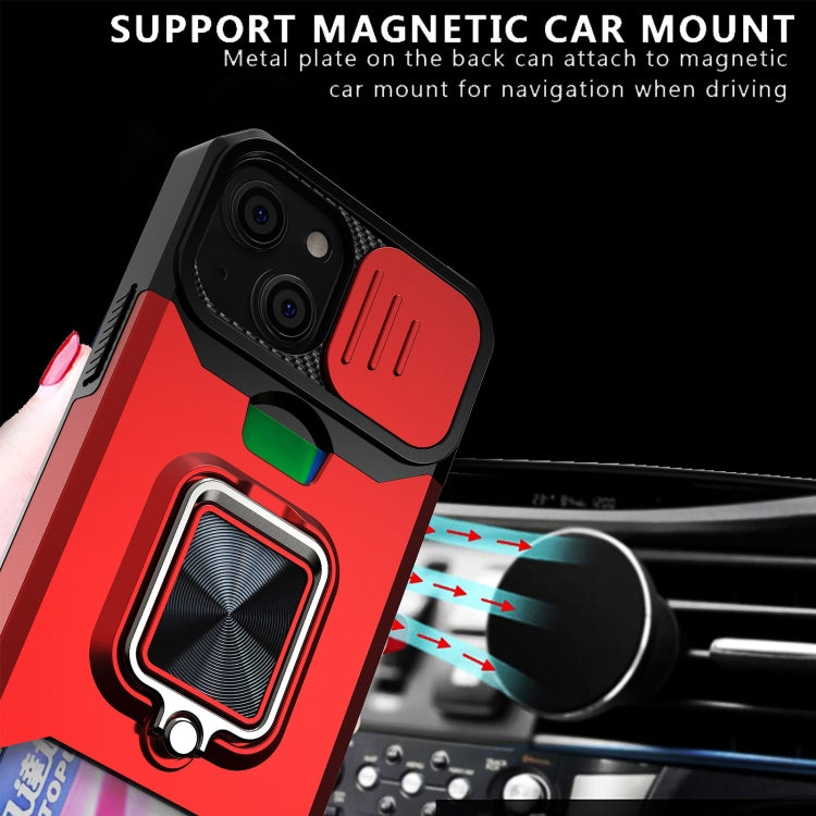 For iPhone 13 Sliding Camshield Card Slot Ring Kickstand Phone Case