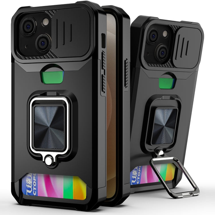 For iPhone 13 Sliding Camshield Card Slot Ring Kickstand Phone Case