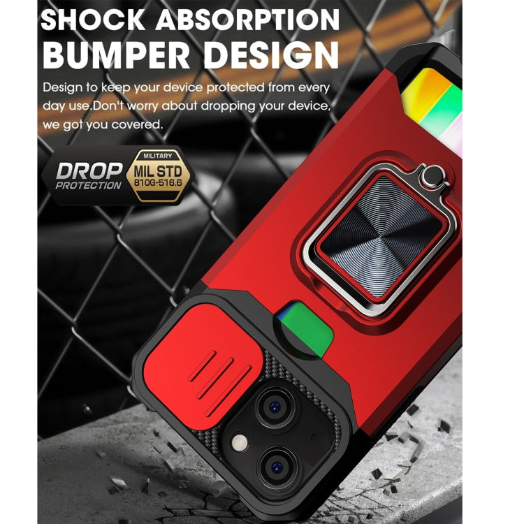 For iPhone 13 Sliding Camshield Card Slot Ring Kickstand Phone Case