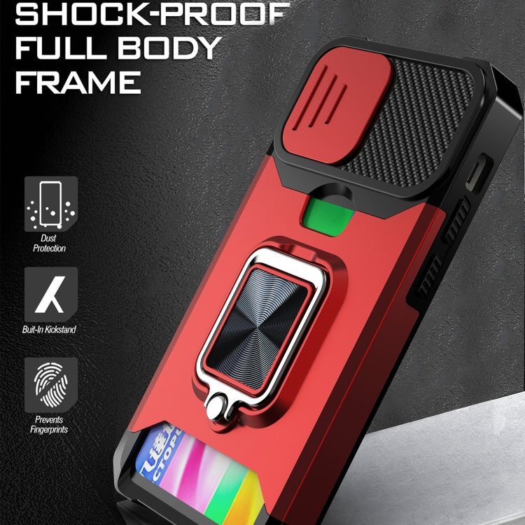 For iPhone 13 Sliding Camshield Card Slot Ring Kickstand Phone Case