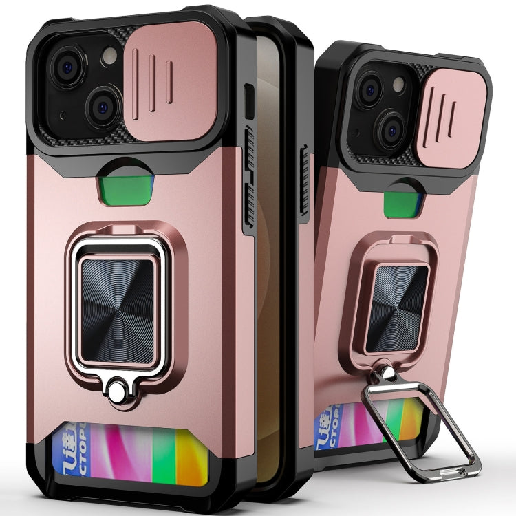 For iPhone 13 Sliding Camshield Card Slot Ring Kickstand Phone Case
