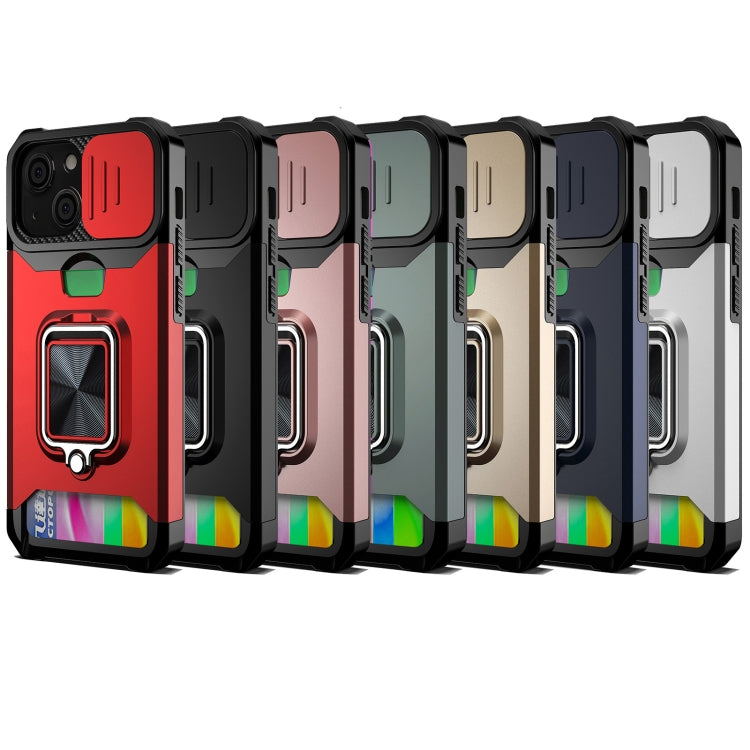 For iPhone 13 Sliding Camshield Card Slot Ring Kickstand Phone Case
