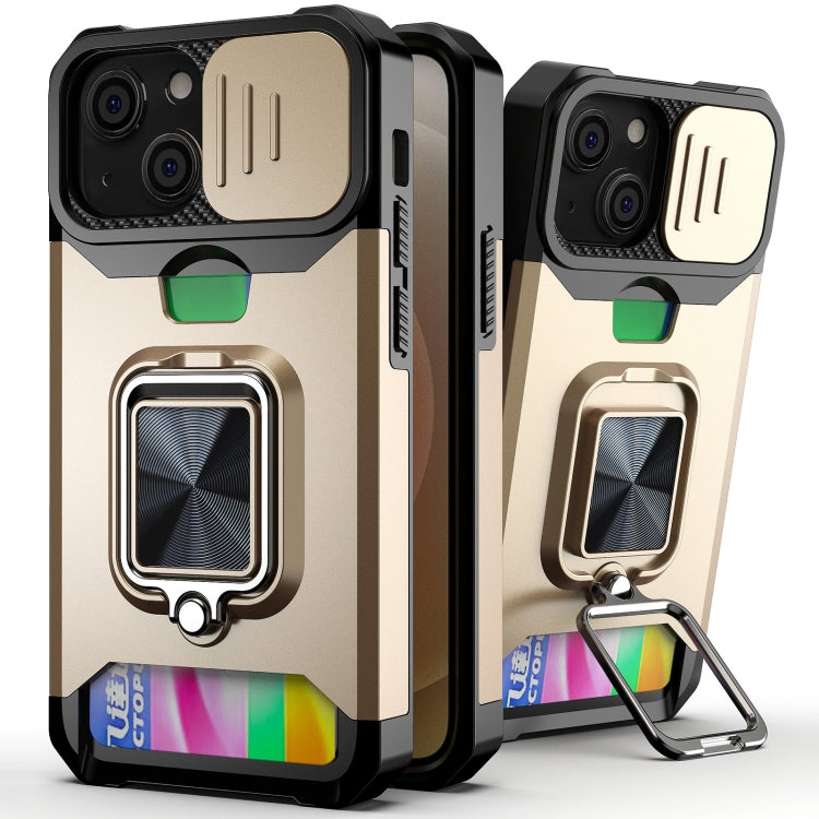 For iPhone 13 Sliding Camshield Card Slot Ring Kickstand Phone Case