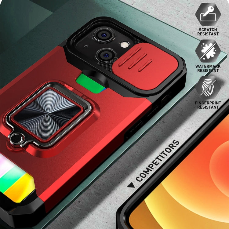 For iPhone 13 Sliding Camshield Card Slot Ring Kickstand Phone Case