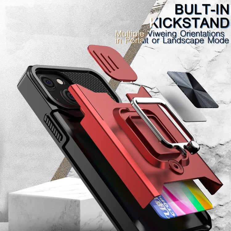 For iPhone 13 Sliding Camshield Card Slot Ring Kickstand Phone Case