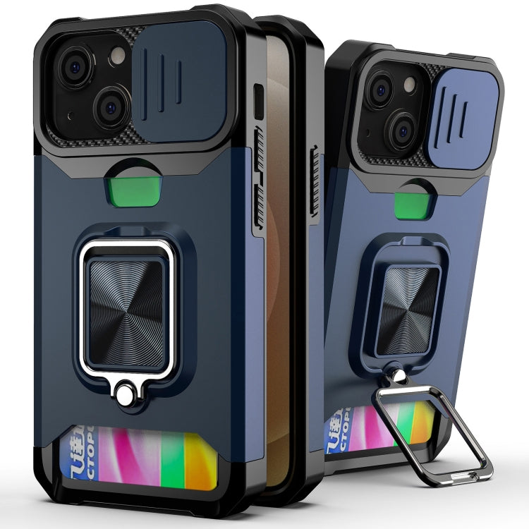 For iPhone 13 Sliding Camshield Card Slot Ring Kickstand Phone Case