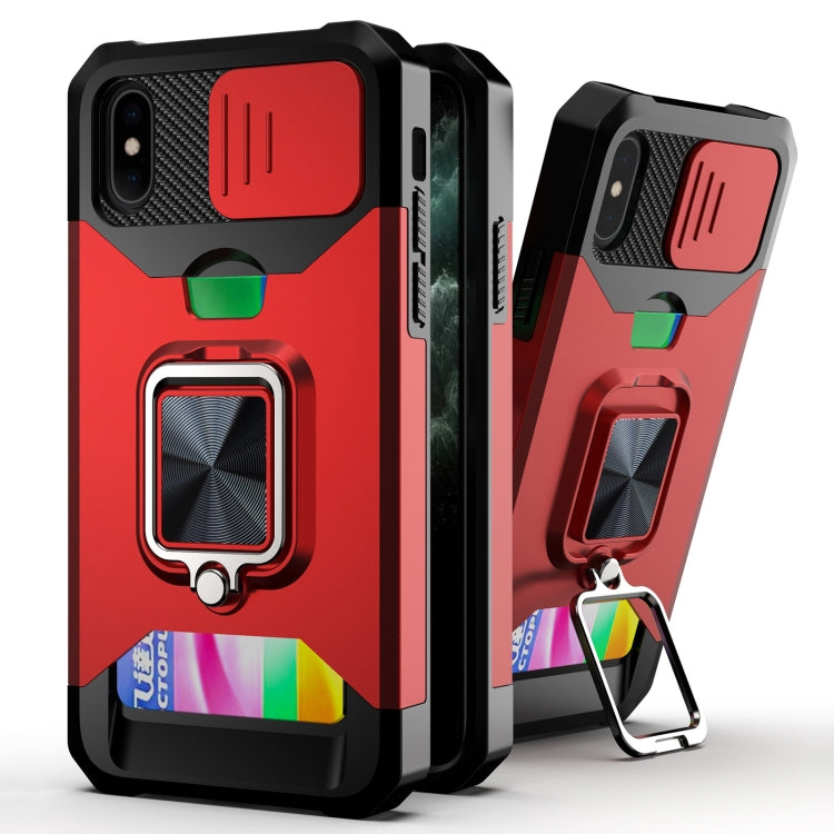 For iPhone X / XS Sliding Camshield Card Slot Ring Kickstand Phone Case