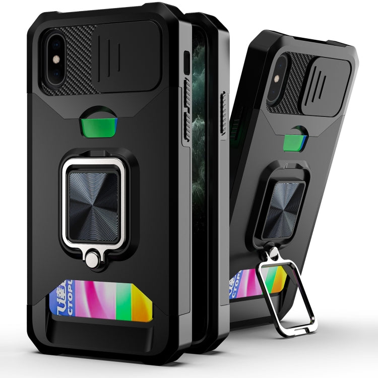 For iPhone X / XS Sliding Camshield Card Slot Ring Kickstand Phone Case