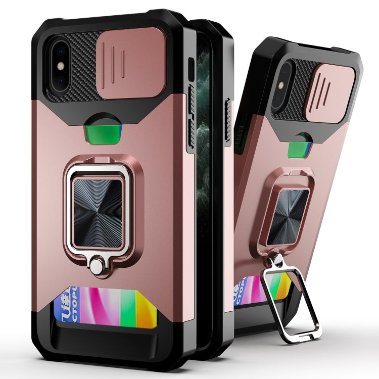 For iPhone X / XS Sliding Camshield Card Slot Ring Kickstand Phone Case