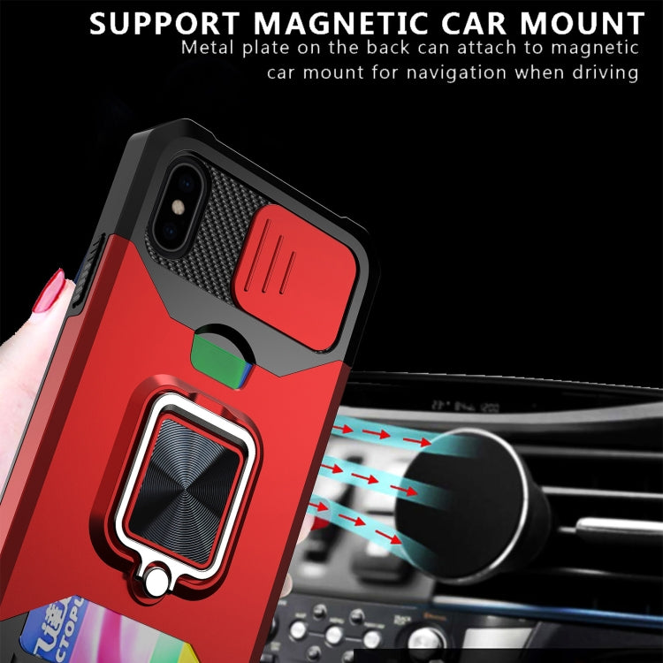 For iPhone X / XS Sliding Camshield Card Slot Ring Kickstand Phone Case