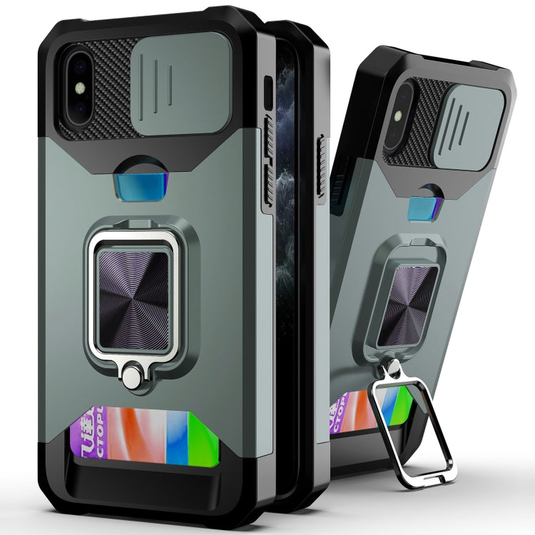 For iPhone X / XS Sliding Camshield Card Slot Ring Kickstand Phone Case