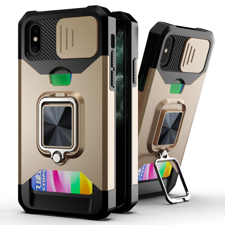 For iPhone X / XS Sliding Camshield Card Slot Ring Kickstand Phone Case