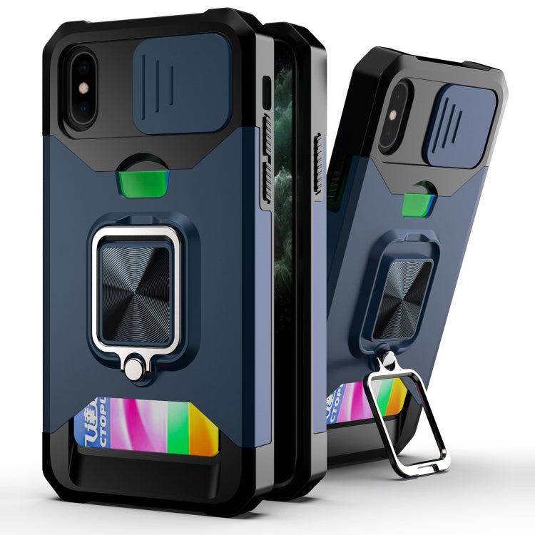 For iPhone X / XS Sliding Camshield Card Slot Ring Kickstand Phone Case