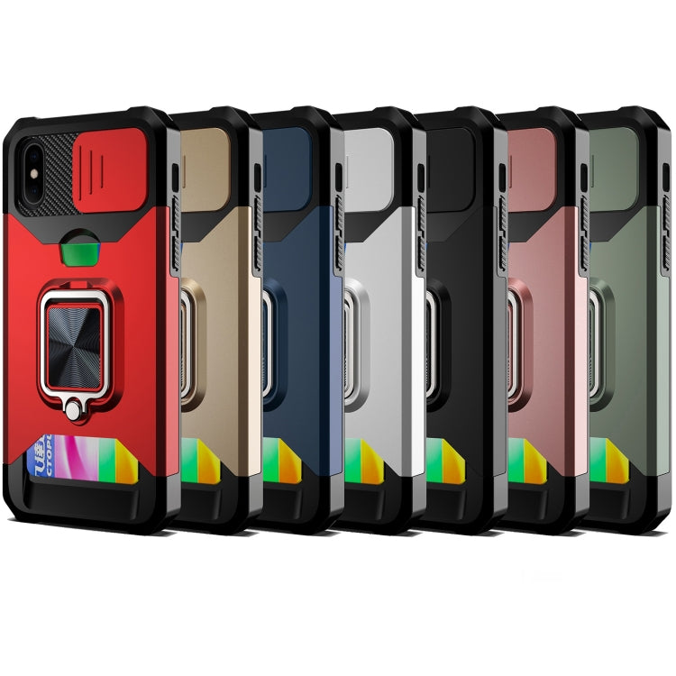 For iPhone X / XS Sliding Camshield Card Slot Ring Kickstand Phone Case