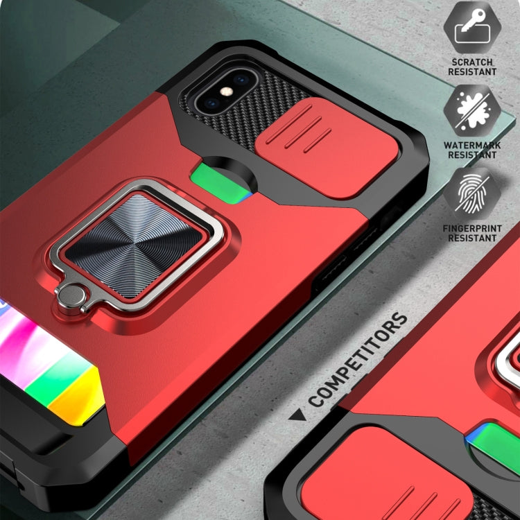 For iPhone X / XS Sliding Camshield Card Slot Ring Kickstand Phone Case