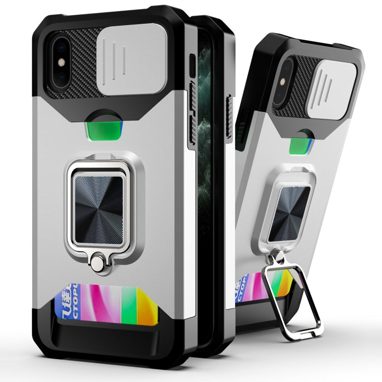 For iPhone X / XS Sliding Camshield Card Slot Ring Kickstand Phone Case