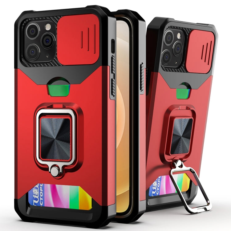 For iPhone 11 Pro Sliding Camshield Card Slot Ring Kickstand Phone Case