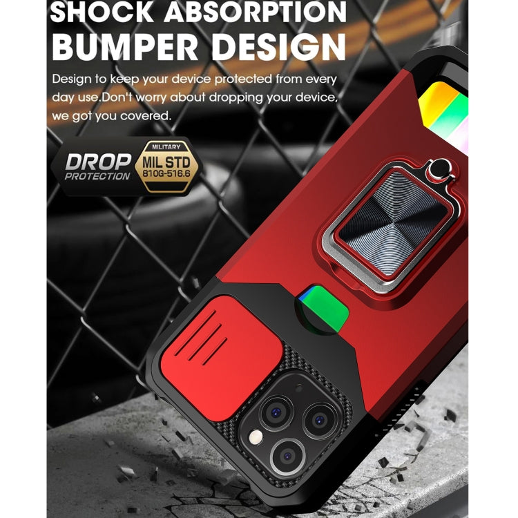 For iPhone 11 Pro Sliding Camshield Card Slot Ring Kickstand Phone Case
