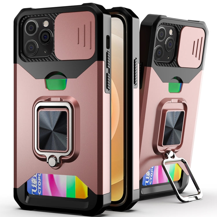 For iPhone 11 Pro Sliding Camshield Card Slot Ring Kickstand Phone Case