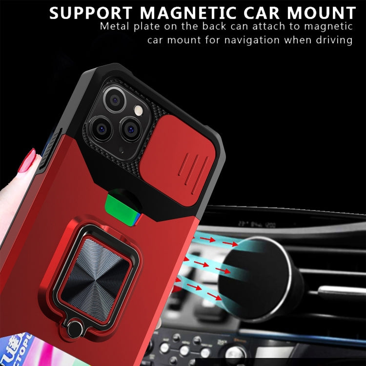 For iPhone 11 Pro Sliding Camshield Card Slot Ring Kickstand Phone Case