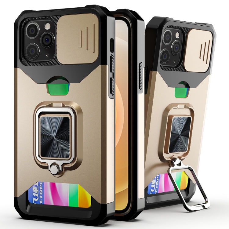 For iPhone 11 Pro Sliding Camshield Card Slot Ring Kickstand Phone Case