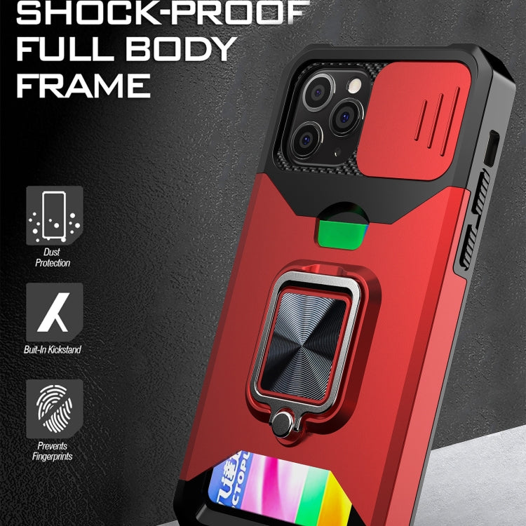 For iPhone 11 Pro Sliding Camshield Card Slot Ring Kickstand Phone Case