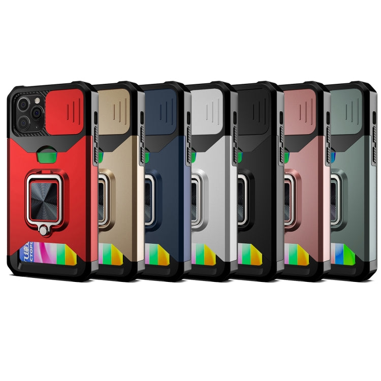 For iPhone 11 Pro Max Sliding Camshield Card Slot Ring Kickstand Phone Case