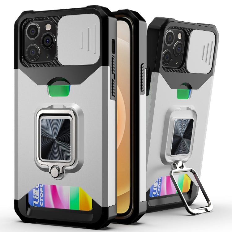 For iPhone 11 Pro Max Sliding Camshield Card Slot Ring Kickstand Phone Case