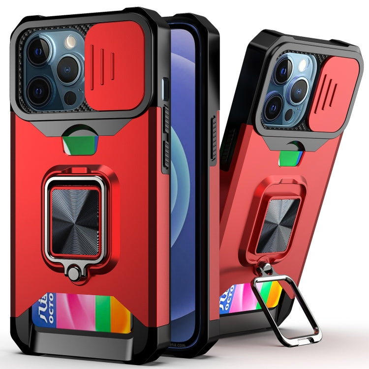 For iPhone 13 Pro Max Sliding Camshield Card Slot Ring Kickstand Phone Case