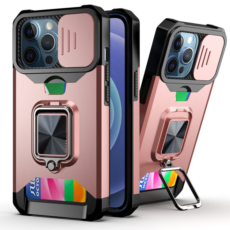 For iPhone 13 Pro Max Sliding Camshield Card Slot Ring Kickstand Phone Case