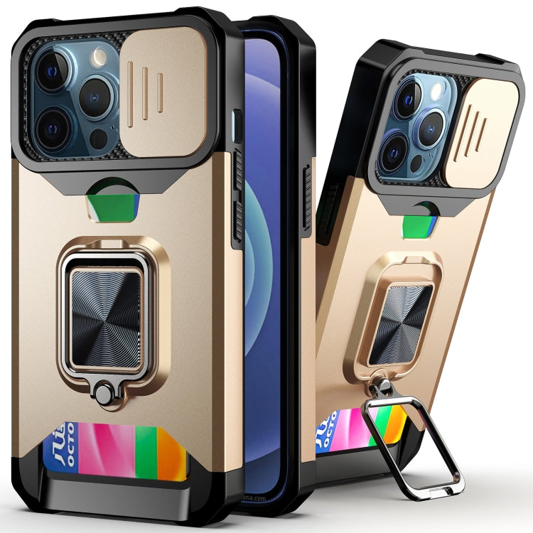 For iPhone 13 Pro Max Sliding Camshield Card Slot Ring Kickstand Phone Case