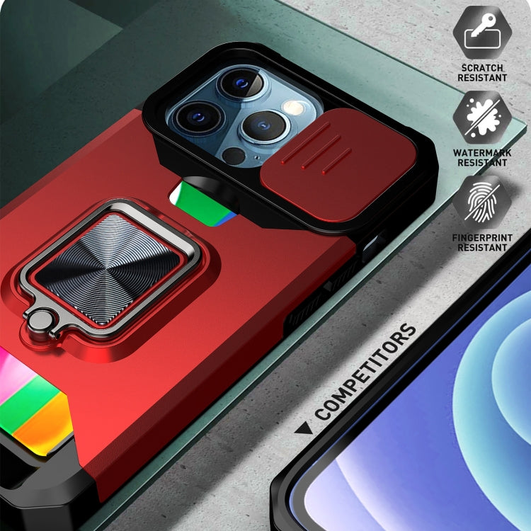 For iPhone 13 Pro Max Sliding Camshield Card Slot Ring Kickstand Phone Case