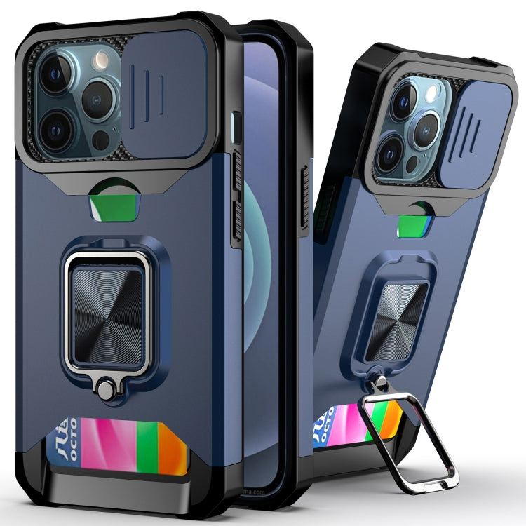 For iPhone 13 Pro Max Sliding Camshield Card Slot Ring Kickstand Phone Case