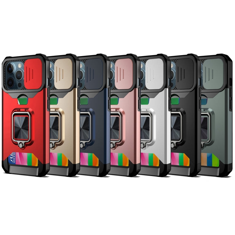For iPhone 13 Pro Max Sliding Camshield Card Slot Ring Kickstand Phone Case