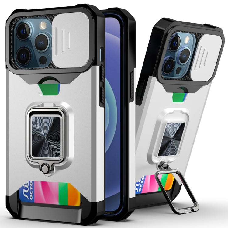 For iPhone 13 Pro Max Sliding Camshield Card Slot Ring Kickstand Phone Case