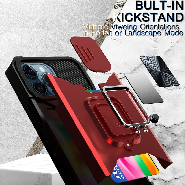 For iPhone 13 Pro Max Sliding Camshield Card Slot Ring Kickstand Phone Case