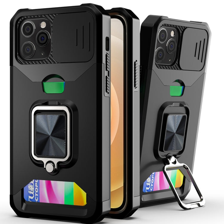 For iPhone 11 Sliding Camshield Card Slot Ring Kickstand Phone Case