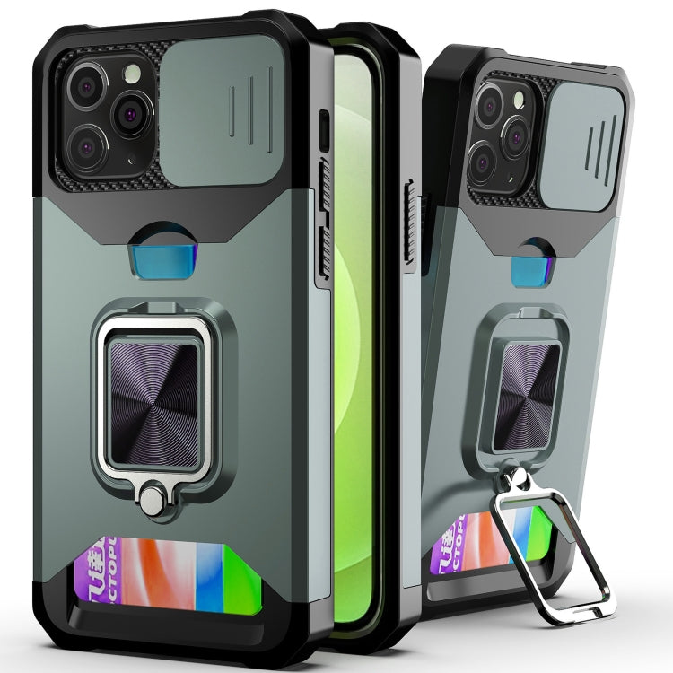 For iPhone 11 Sliding Camshield Card Slot Ring Kickstand Phone Case