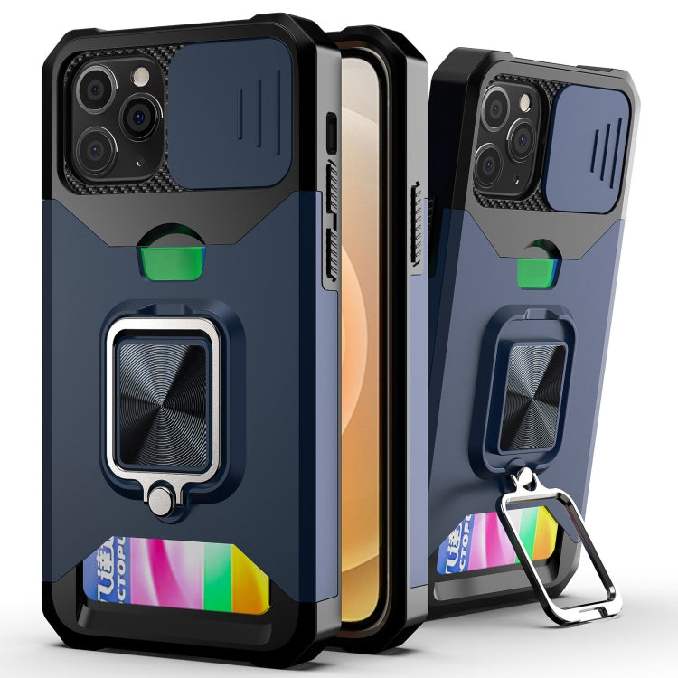 For iPhone 11 Sliding Camshield Card Slot Ring Kickstand Phone Case