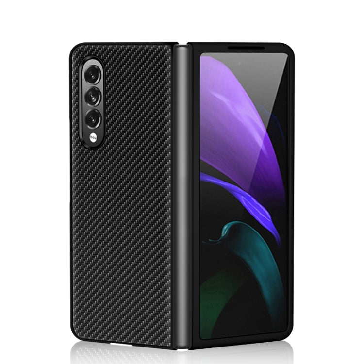For Samsung Galaxy Z Fold3 5G Solid Color Carbon Fiber Texture PU Shockproof Protective Case