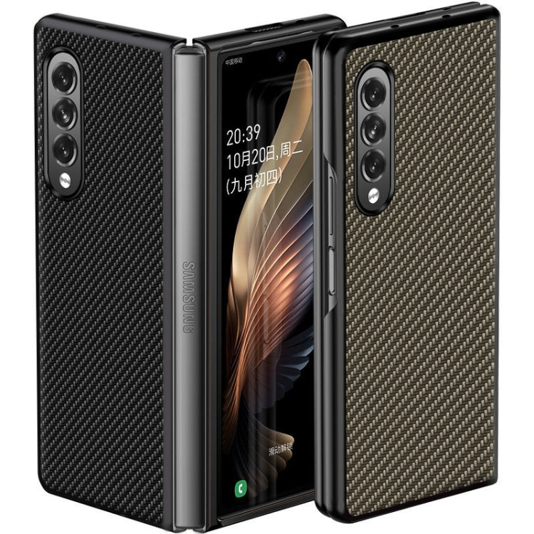 For Samsung Galaxy Z Fold3 5G Solid Color Carbon Fiber Texture PU Shockproof Protective Case