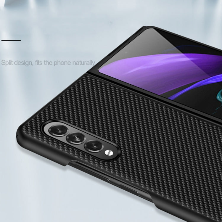 For Samsung Galaxy Z Fold3 5G Solid Color Carbon Fiber Texture PU Shockproof Protective Case