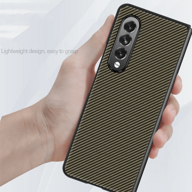 For Samsung Galaxy Z Fold3 5G Solid Color Carbon Fiber Texture PU Shockproof Protective Case