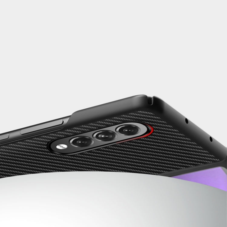 For Samsung Galaxy Z Fold3 5G Solid Color Carbon Fiber Texture PU Shockproof Protective Case