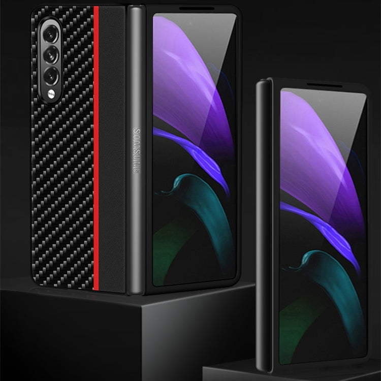 For Samsung Galaxy Z Fold3 5G Carbon Fiber Texture Shockproof Splicing Leather Case
