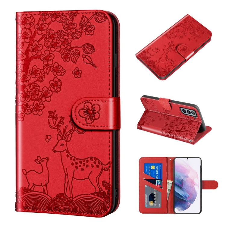 For Samsung Galaxy S21+ 5G Sika Deer Embossing Pattern Horizontal Flip PU Leather Case with Holder & Card Slot & Wallet & Photo Frame