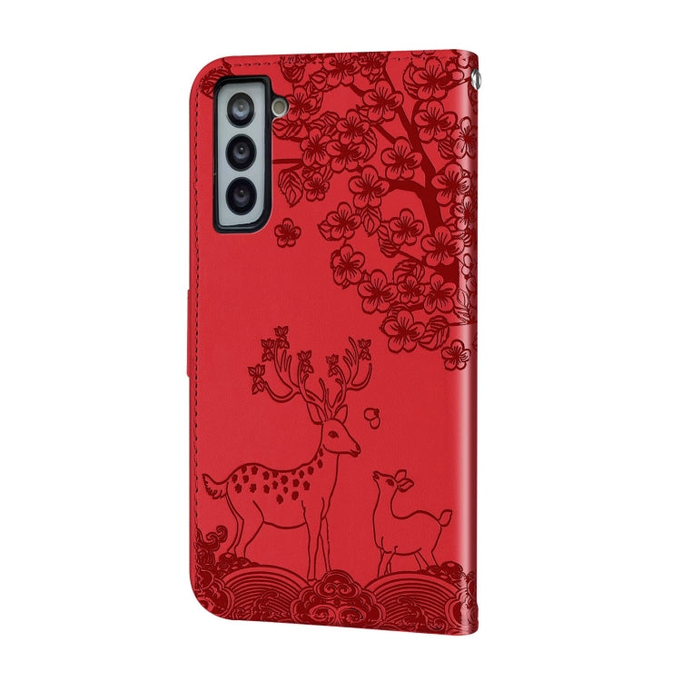 For Samsung Galaxy S21+ 5G Sika Deer Embossing Pattern Horizontal Flip PU Leather Case with Holder & Card Slot & Wallet & Photo Frame